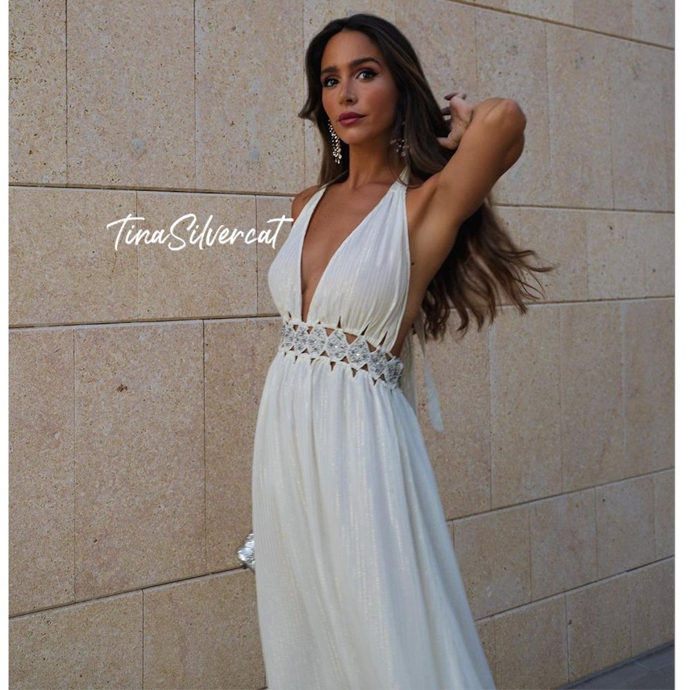 Zara White Cream Rhinestone Midi Dress NWT - Picture 4 of 16